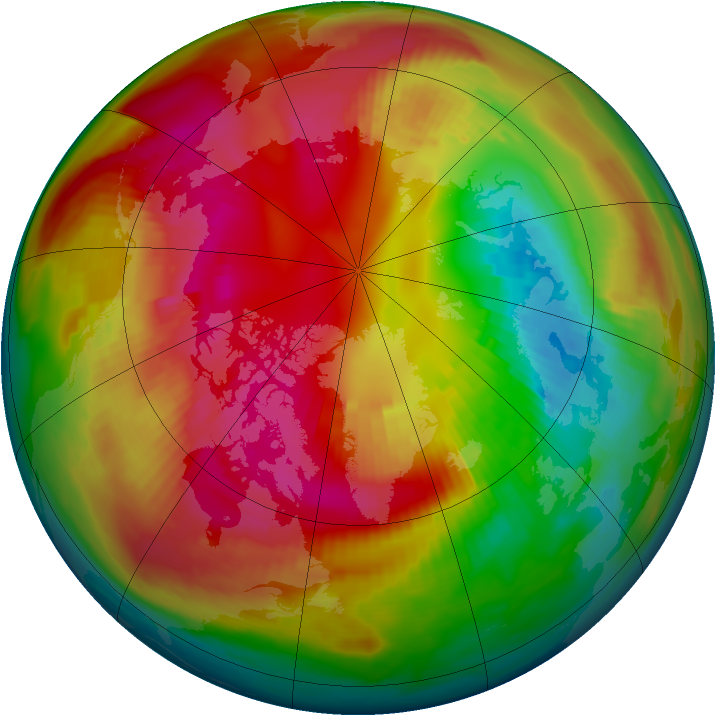 Arctic ozone map for 25 February 1980